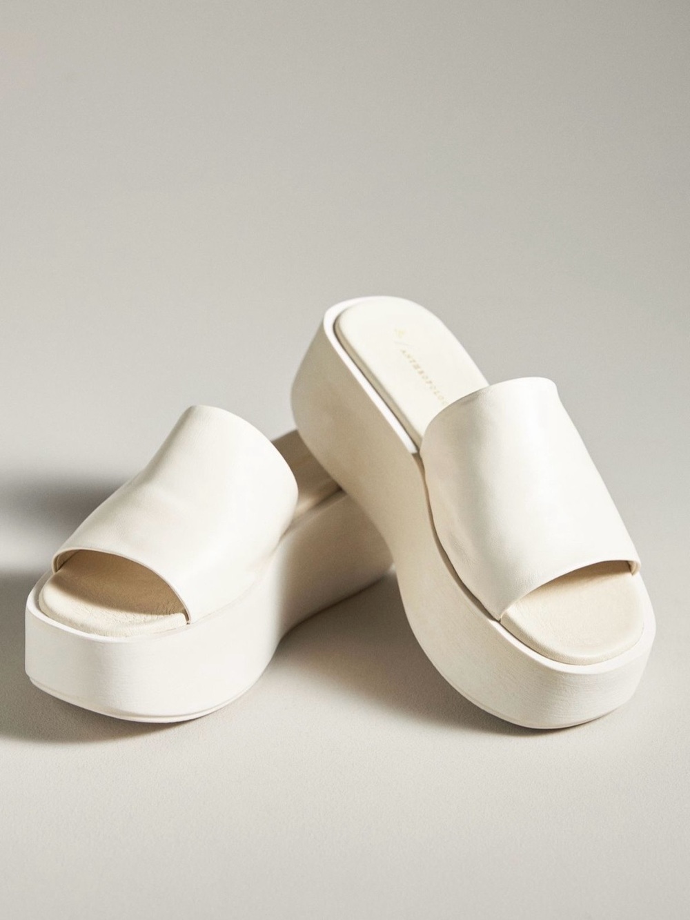 Anthropologie Platform Slide Sandals Ivory Leather